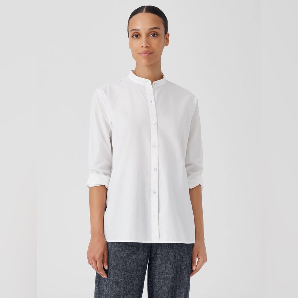 EILEEN FISHER | Mandarin Collar Textured Linen Tunic